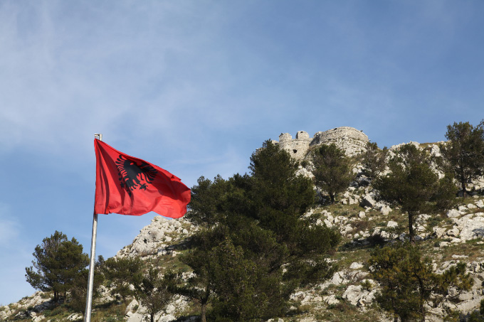 Albanian Flag near base of Rozafa Castle