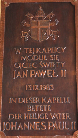 copper plaque commemorating visit of jpii