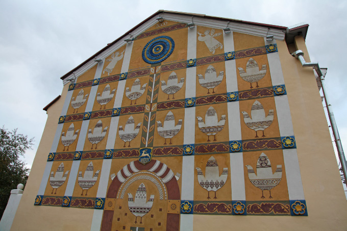 stylized wall mural with base relief in Grodno