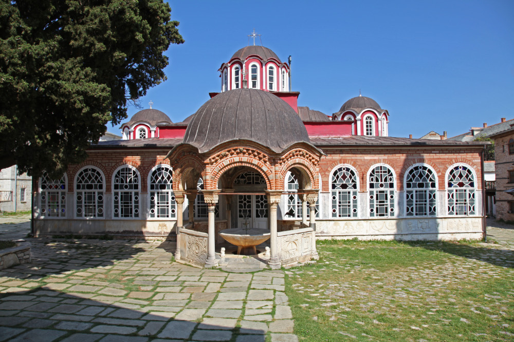 Main Church to the honor of Saint Athanasius the Athonite in the Great Lavra on Mount Athos and Phiale