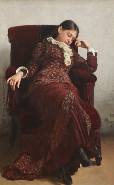 sleeping girl on chair by Repin