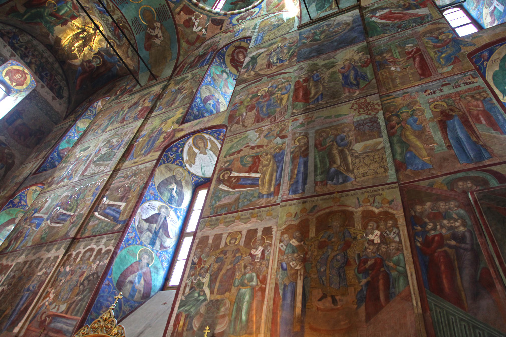 in European Christendom on northern wall of Dormition Cathedral in Sergiev Posad 17th century frescos of the Seven Ecumenical Councils