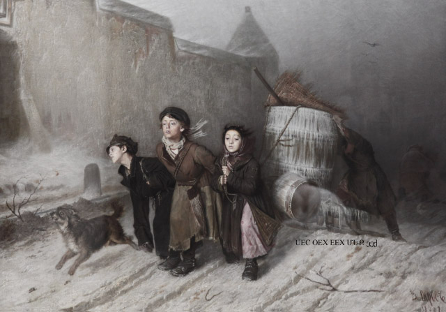 Trioka russian children working and freezing