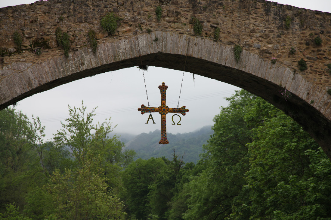 XIII century bridge Puente Romano over Rio Sella in Cangas de Onís